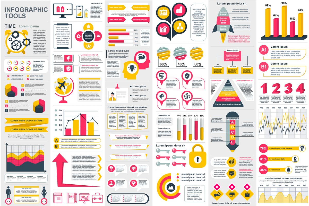 网站数据统计分析信息图表演示幻灯片设计素材 Presentation Infographic Elements Template插图