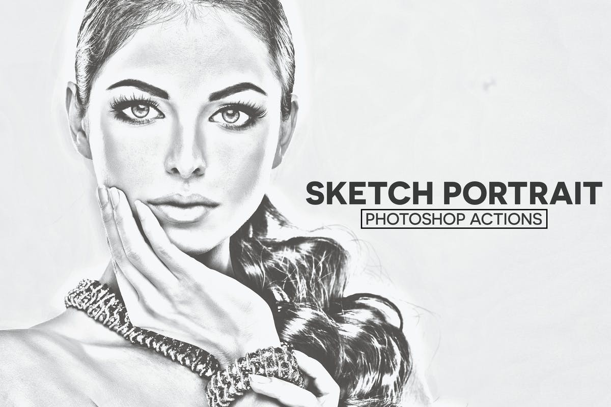 一键转人像素描效果生成PS动作 Sketch Portrait Photoshop Actions插图