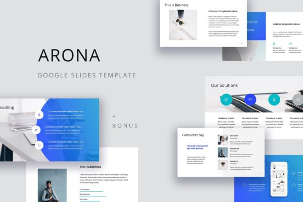 互联网初创企业适用的谷歌幻灯片模板 ARONA Google Slides Template +Bonus