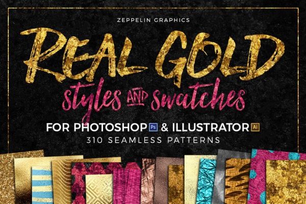 300+金光闪闪金箔图层样式 300+ Gold Glitter Foil Styles