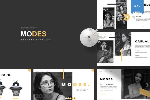 平面模特/创意摄影服务主题素材库精选Keynote模板模板 Modes | Keynote Template