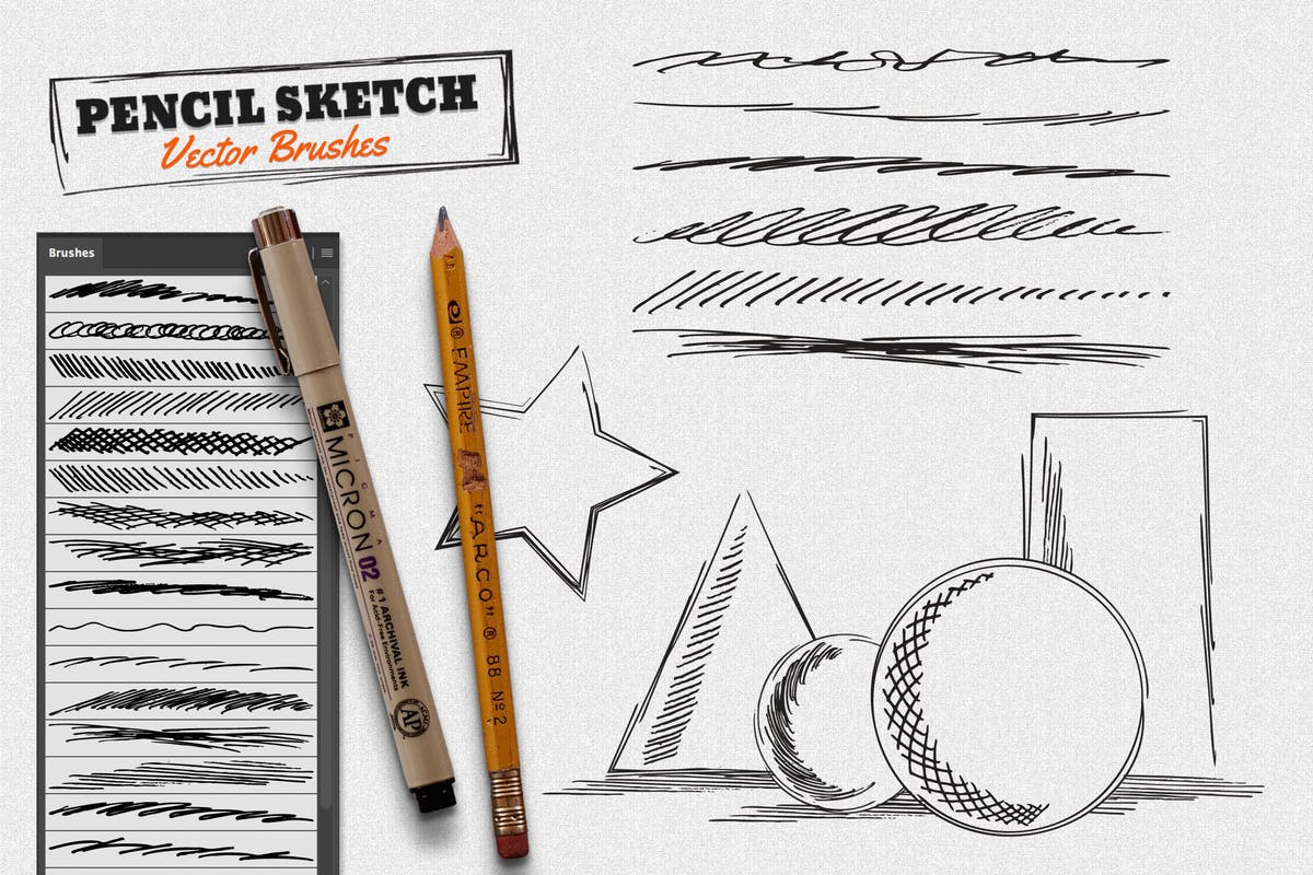 铅笔素描数码绘画AI笔刷 Vector Pencil Sketch Brushes插图