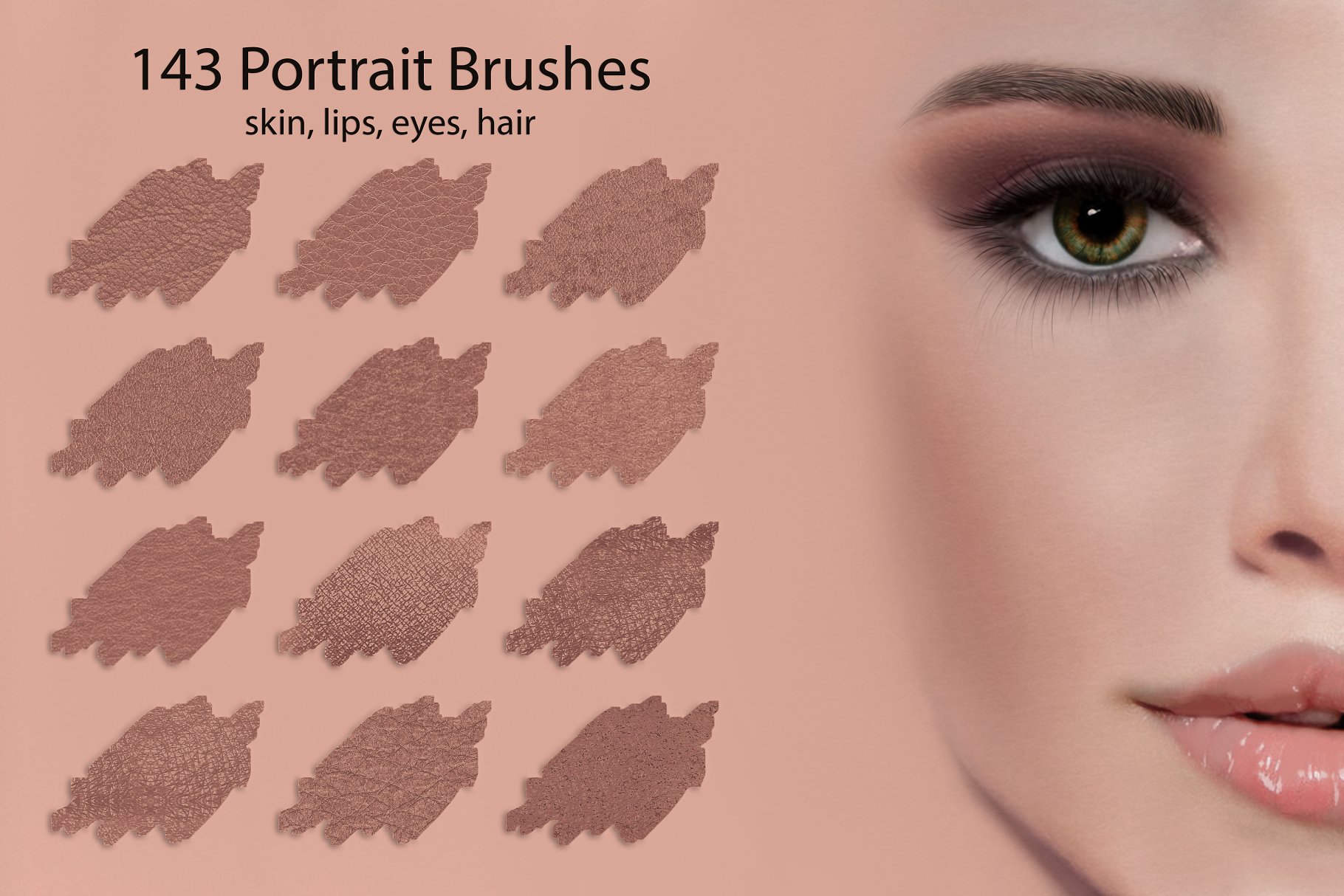 人像照片处理必备：143款美妆PS笔刷套装 Portrait Brushes for DigitalPainting插图