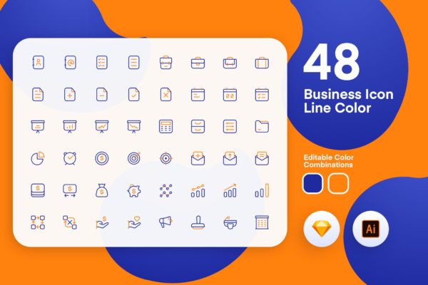 48枚商务主题彩色矢量线性素材库精选图标 Business Icon Line Color