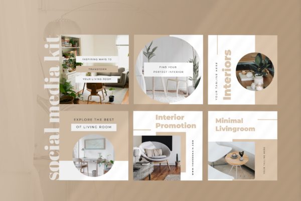 室内设计&amp;现代家具品牌社交推广设计素材 Four – Interior Social Media Kit
