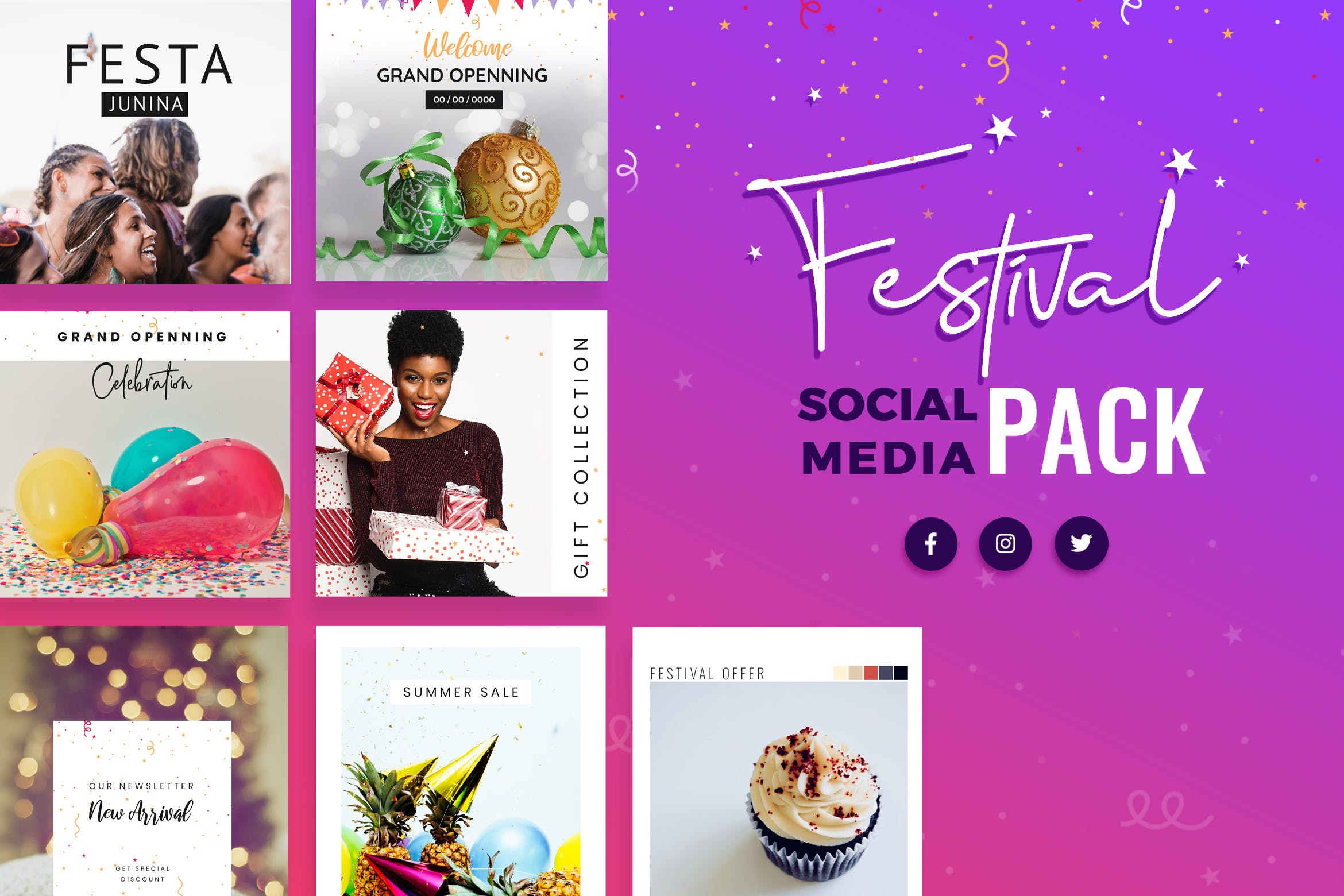 节日主题社交推广设计素材包 Festival Season Social Media Templates插图