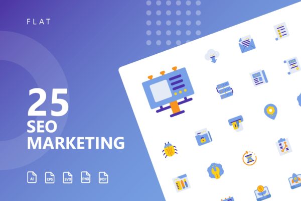 25枚SEO搜索引擎优化营销扁平化矢量素材库精选图标v1 SEO Marketing Flat Icons