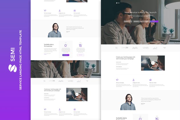 企业营销服务响应式网站HTML模板素材库精选 Semi – Service Landing Page HTML Template插图(2)