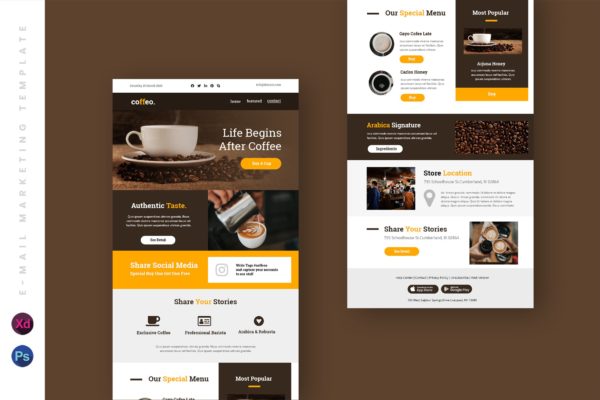 咖啡品牌推广EDM邮件营销模板 Business Email Newsletter UI Template