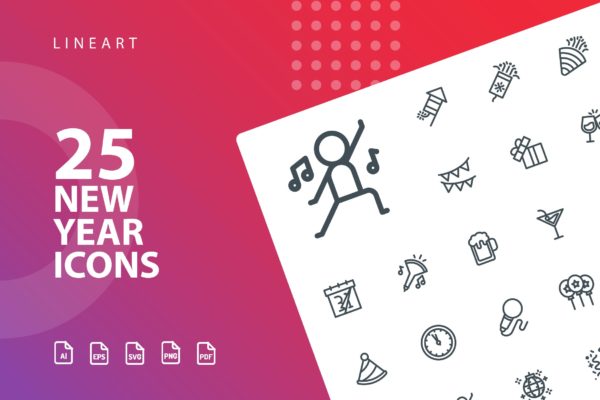 25枚新年主题矢量线性图标 New Year Lineart Icons
