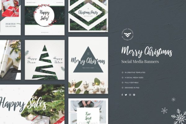 圣诞节自媒体推广Banner设计模板素材库精选素材 Christmas Social Media Banners