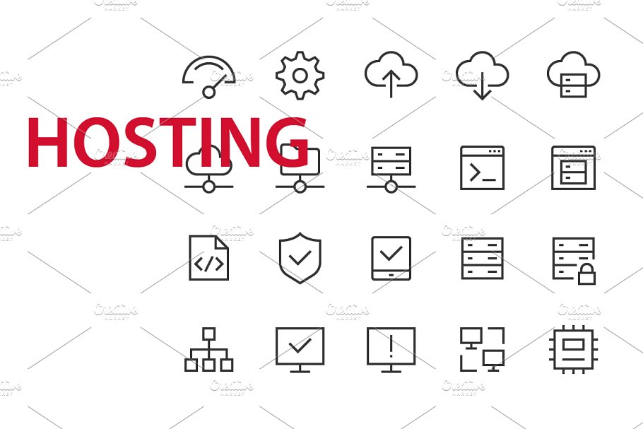 20枚服务器UI套件矢量细线图标 20 Hosting UI icons插图