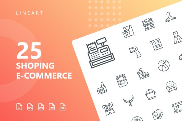25枚网上购物电子商务矢量线性素材库精选图标v2 Shopping E-Commerce Line Icons
