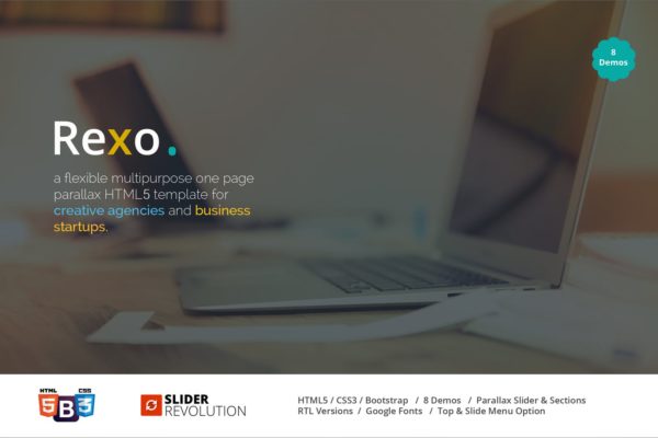 单页滚动视差设计效果HTML页面设计模板素材库精选 Rexo – One Page Parallax