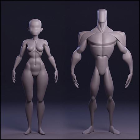 卡通Blockouts 风格的男性和女性角色基础素材之家精选3D模型