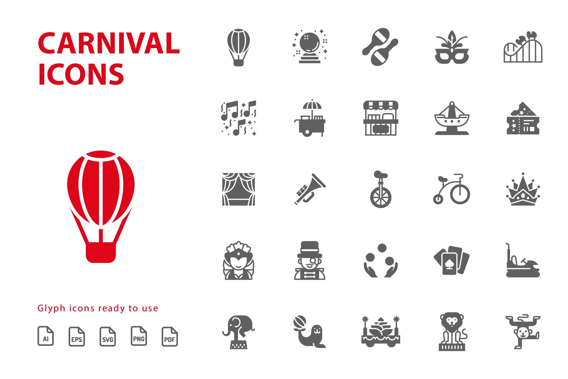 25枚嘉年华主题单色矢量素材库精选图标素材 Carnival Glyph插图(1)