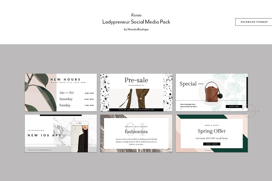 服装服饰主题社交媒体贴图模板素材库精选 Social Media Kit Ladypreneur • Renée插图(9)