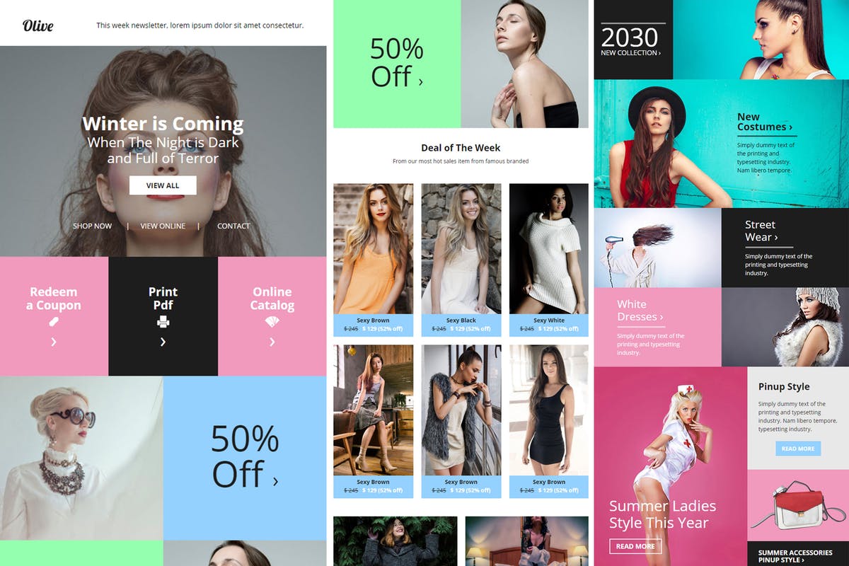 时尚服饰电商促销电子邮件EDM模板 Olive – Fashion Ecommerce Email Newsletter插图