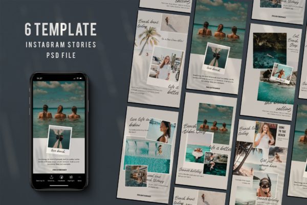 Instagram社交海滩主题品牌故事设计模板素材库精选 Beach Instagram stories
