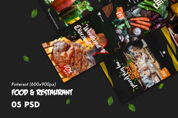 西式美食＆西餐主题Pinterest社交广告设计PSD模板素材库精选 Food &amp; Restaurants Pinterest PSD Template