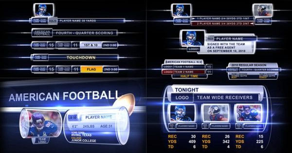 美式足球橄榄球赛事直播动画特效素材库精选AE模板 Broadcast Design – Sport on-screen graphic package