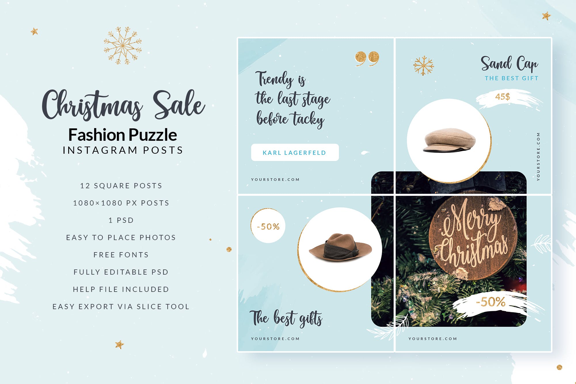圣诞节时尚促销广告Instagram拼图风格设计模板素材库精选 Christmas Fashion Sale – Instagram Puzzle插图(1)