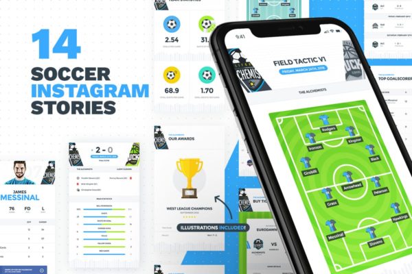 足球比赛主题 Instagram 故事模板素材库精选 14 Soccer – Football Instagram Stories