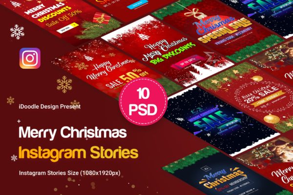 Instagram社交平台圣诞节促销活动广告设计模板素材库精选 Merry Christmas Instagram Stories