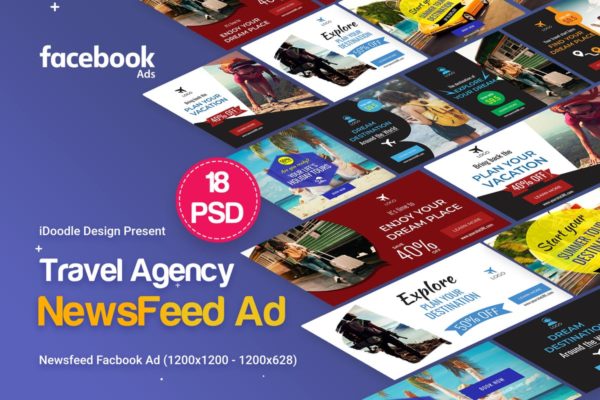 旅行主题 Facebook 瀑布流广告模板素材库精选 Travel NewsFeed Facebook Ad