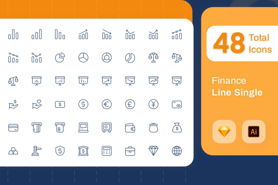 Line Senja系列：互联网金融主题矢量线性素材库精选图标素材包 Line Senja – Finance插图(1)
