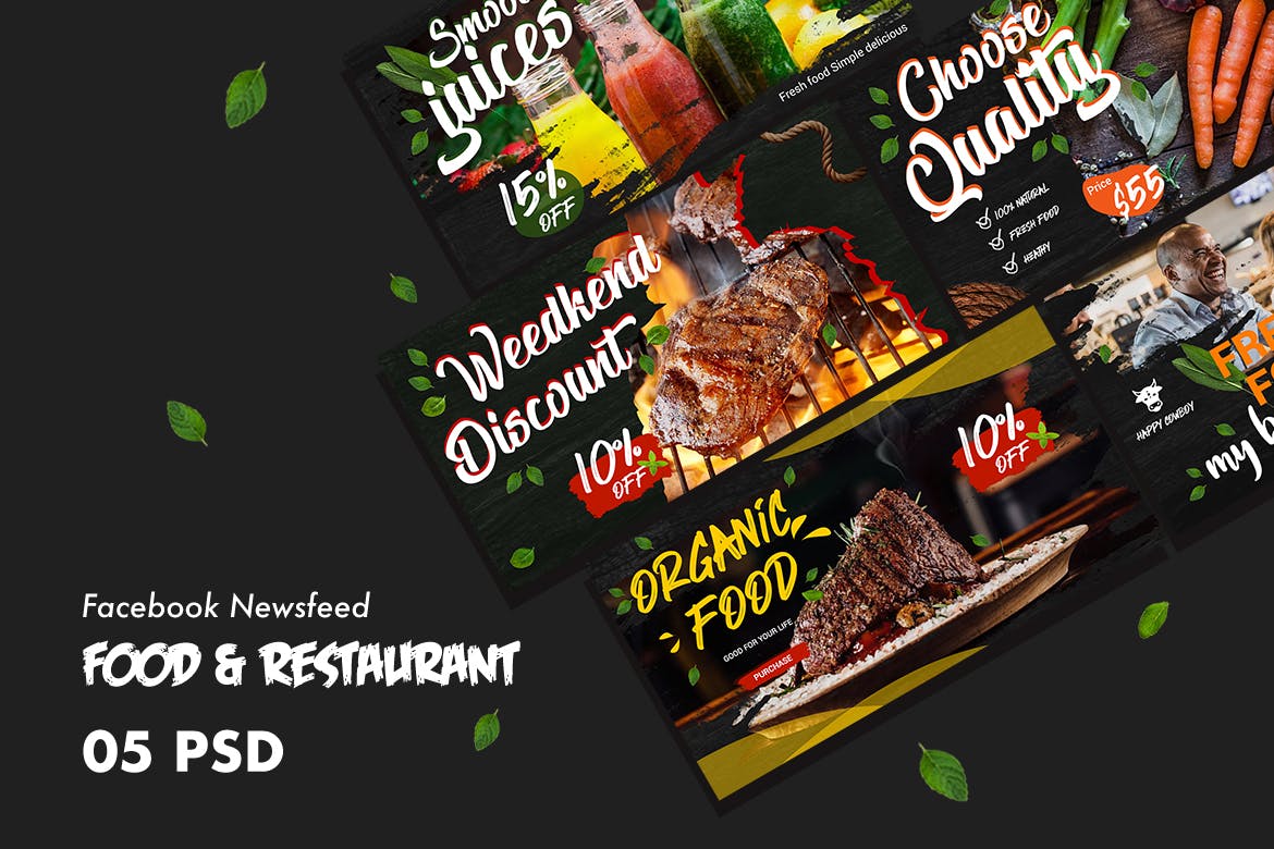 西式美食&餐厅Facebook社交信息流贴图设计PSD模板素材库精选 Food & Restaurants Facebook Newsfeed PSD Template插图(1)