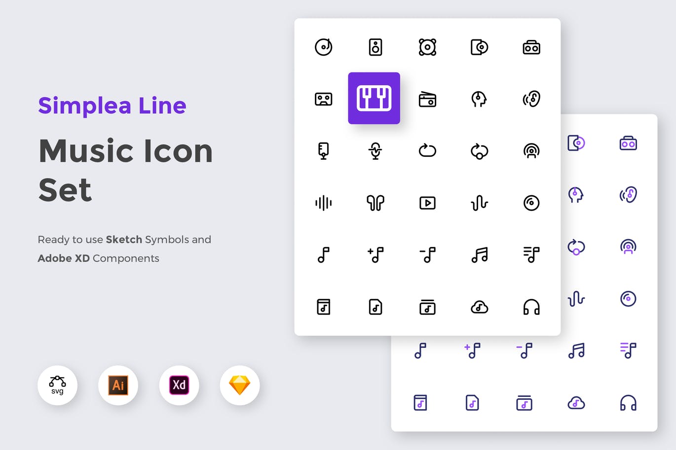 音乐应用UI设计线性图标素材 Simplea Line – Music Icon Set插图