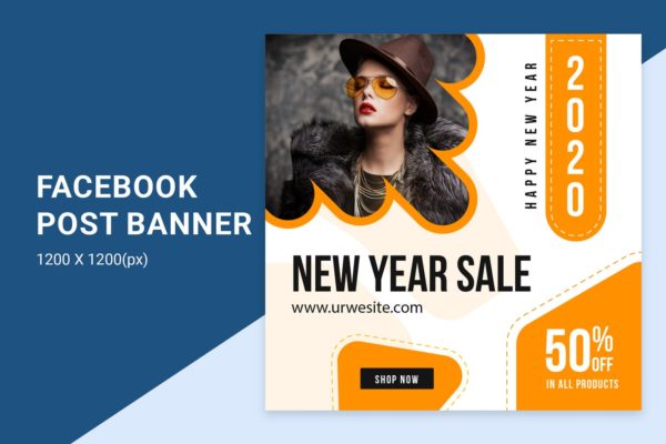 Facebook社交网站新年促销活动广告Banner设计模板素材库精选 New Year | Facebook Post Banner