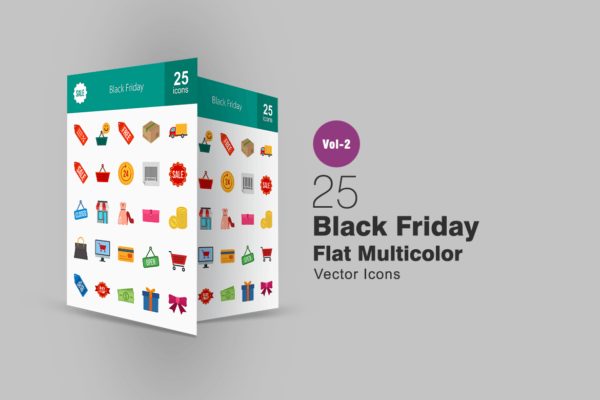 25个黑色星期五购物节主题扁平化彩色图标素材 25 Black Friday Flat Multicolor Icons