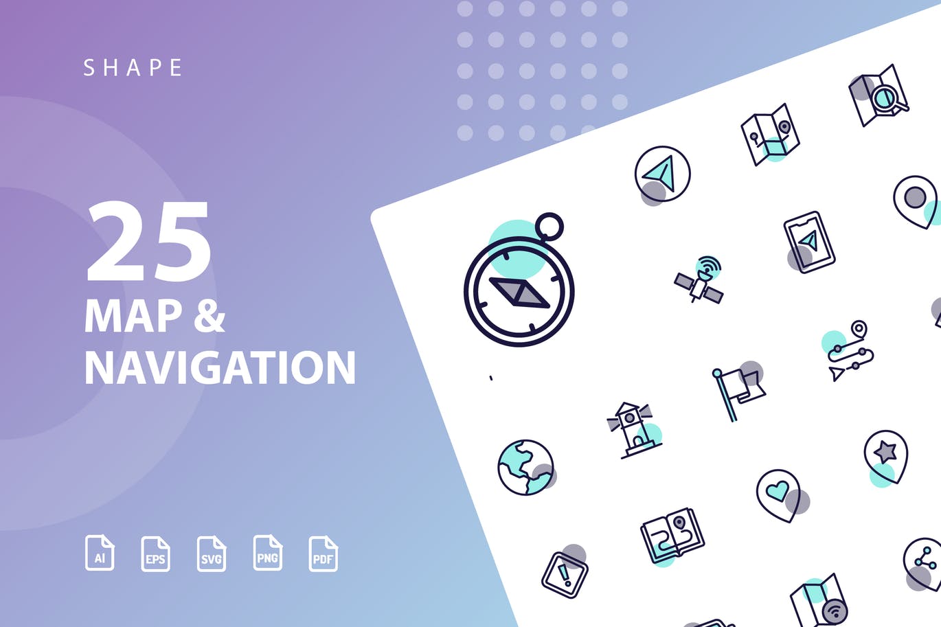 25枚地图导航主题矢量阴影图标 Map & Navigation Shape插图