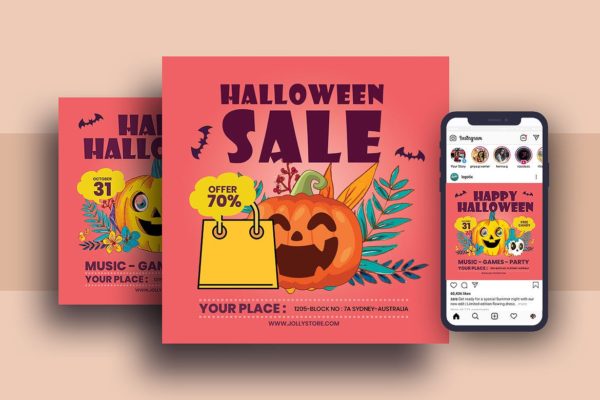 万圣节节日促销海报模板素材库精选和Instagram推广素材 Halloween Festival Flyer &amp; Instagram Post Design