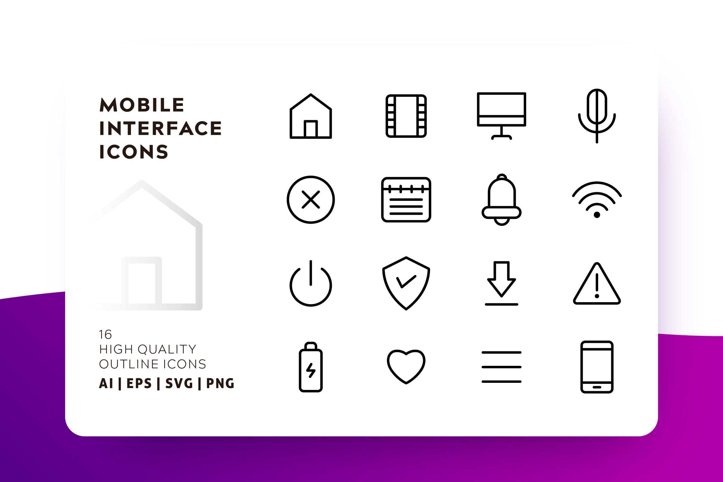 移动APP应用UI设计矢量图标素材 MOBILE INTERFACE OUTLINE插图