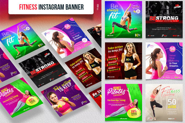 健身主题Instagram社交媒体Banner广告营销海报模板素材库精选