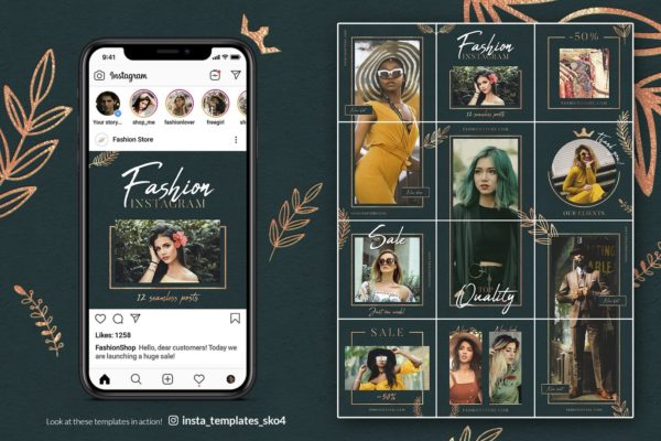 优雅时尚Instagram社交贴图设计模板素材库精选素材 Elegant Fashion – Instagram Puzzle