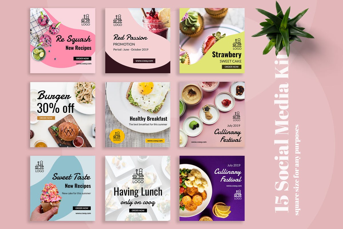 美食主题社交媒体促销素材库精选广告模板合集 Cooq – Food Social Media Kit插图
