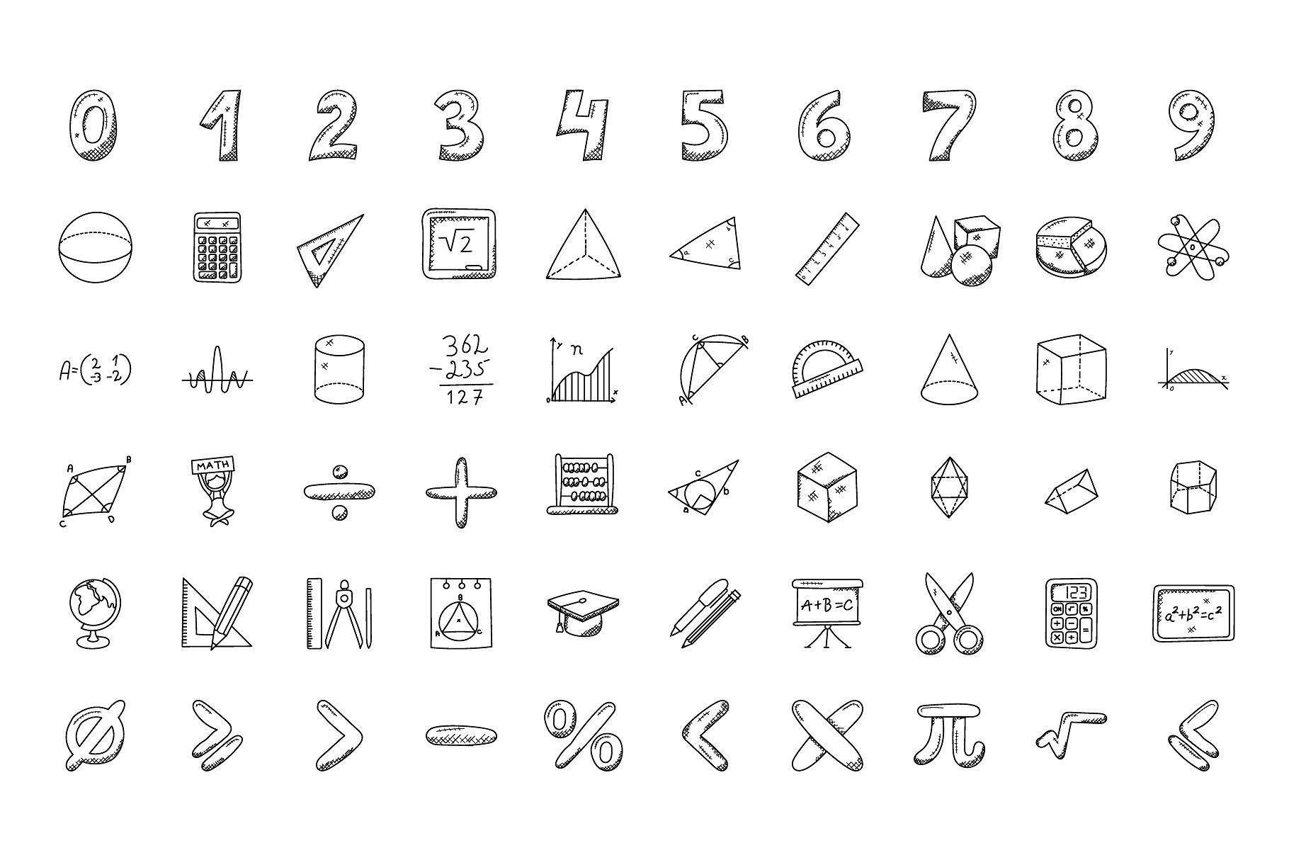 100枚数字涂鸦图标 100 Mathematics Doodle Icons插图(1)