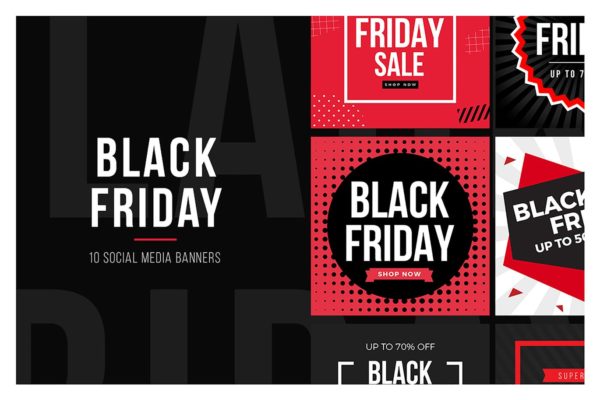 社交媒体黒五购物节促销广告Banner设计模板素材库精选v3 Black Friday Social Media Banners V3