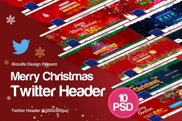 圣诞节主题风格社交媒体新媒体主页装饰设计模板素材库精选 Merry Christmas Twitter Headers