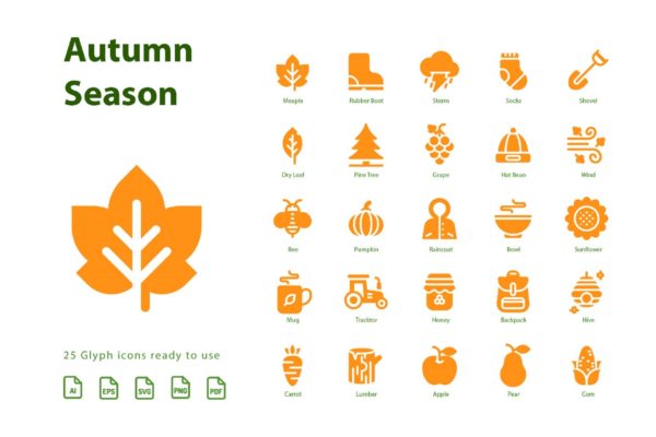 秋天季节主题字体图标素材v1 Autumn First Season (Glyph)