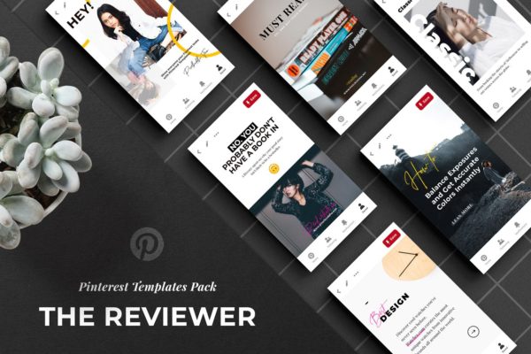 Pinterest品牌营销贴图PSD模板素材库精选 The Reviewer Pinterest Templates Set