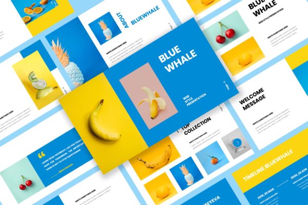 黄蓝配色简约风格素材库精选PPT模板 Bluewhale – Powerpoint Presentation
