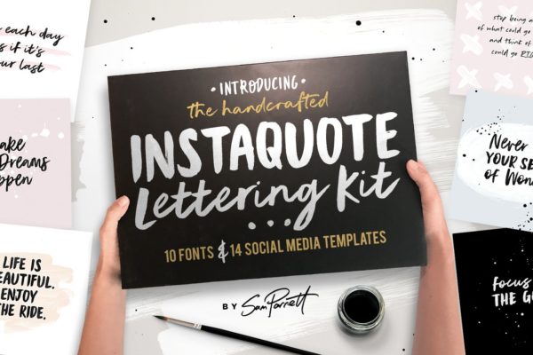 10款手写英文字体&amp;社交媒体贴图模板素材库精选合集 Instaquote Lettering Kit
