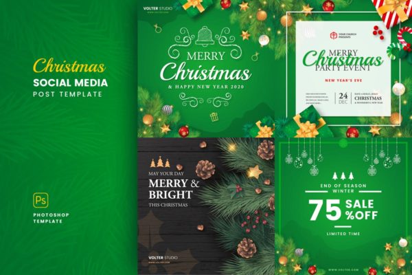 圣诞节年终大促活动社交广告设计模板素材库精选 Christmas Social Media Post Template