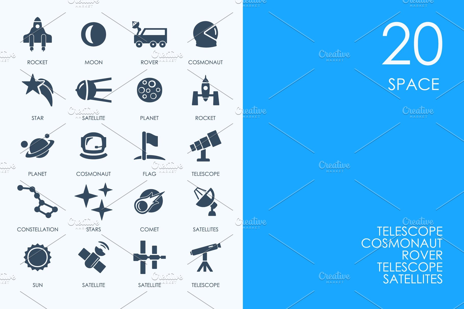 20个空间站太空探索航天器图标 Space icons插图