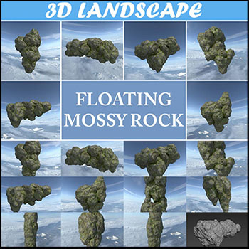 低多边形浮岛苔藓岩苔藓石素材之家精选3D模型
